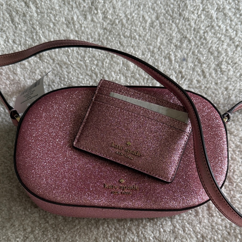 Kate Spade Sparkling Pink Crossbody Bag with Cardholder. NWT
